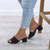 Model wearing Black Suede Low Mid Block Heel Casual Party Evening Mules Sandals 