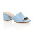 Front right side view of Pale Blue Suede Low Mid Block Heel Casual Party Evening Mules Sandals 