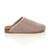 Right side view of Mocha Flat Comfort Fleece Footbed Slippers Grip Sole Indoor Mules