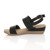 Left side view of Black PU Low Mid Wedge Heel Slingback Strappy Platform Sandals 