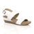 Front right side view of White PU Low Mid Wedge Heel Slingback Strappy Platform Sandals 