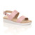 Front right side view of Pale Pink Suede Low Wedge Heel Slingback Buckle Strappy Flatform Sandals 