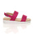 Right side view of Fuchsia Pink Suede Low Wedge Heel Slingback Buckle Strappy Flatform Sandals 