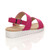 Back right side view of Fuchsia Pink Suede Low Wedge Heel Slingback Buckle Strappy Flatform Sandals 