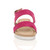 Front view of Fuchsia Pink Suede Low Wedge Heel Slingback Buckle Strappy Flatform Sandals 
