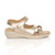 Right side view of Gold PU Low Wedge Heel Slingback Strappy Comfort Sandals