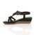 Left side view of Black PU Low Mid Wedge Heel Flower Diamante T-Bar Slingback Sandals