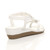 Back right side view of White PU Low Mid Wedge Heel Flower Diamante T-Bar Slingback Sandals