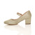 Left side view of Gold Glitter Mid Block Heel Mary Jane Strap Court Shoes