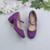 Purple Suede Mid Block Heel Mary Jane Strap Court Shoes