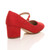 Back right side view of Red Suede Mid Block Heel Mary Jane Strap Court Shoes