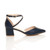 Right side view of Navy PU Mid Block Heel Cross Strap Two Part Ankle Strap Shoes