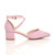 Right side view of Pale Pink Suede Mid Block Heel Cross Strap Two Part Ankle Strap Shoes