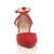 Front view of Red Suede Mid Block Heel Cross Strap Two Part Ankle Strap Shoes