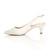 Left side view of Ivory Satin Low Mid Heel 50s Slingback Buckle Pointed Open Back Shoes