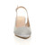 Front view of Silver Satin Low Mid Heel 50s Slingback Buckle Pointed Open Back Shoes