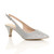 Front right side view of Silver Glitter Low Mid Heel 50s Slingback Buckle Pointed Open Back Shoes