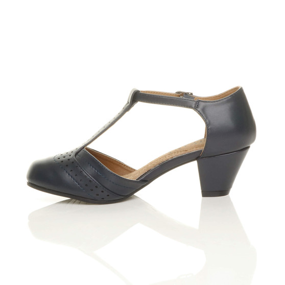 Mid Heel T-Bar Brogue Shoes Sandals 