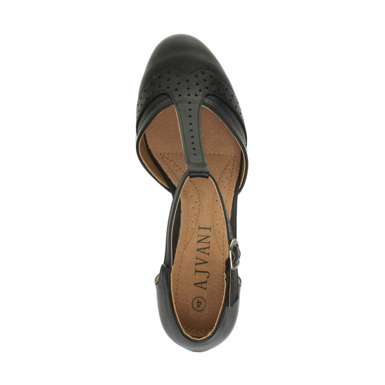 Mid Heel T-Bar Brogue Shoes Sandals 