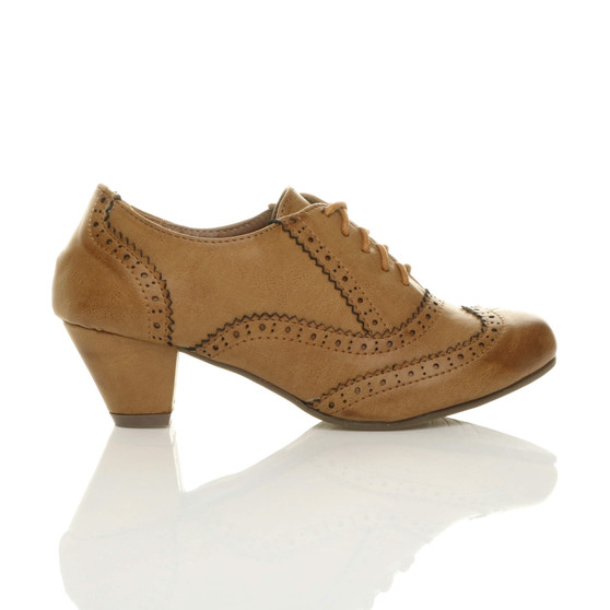 Womens Mid Heel Brogue Shoe Boots 