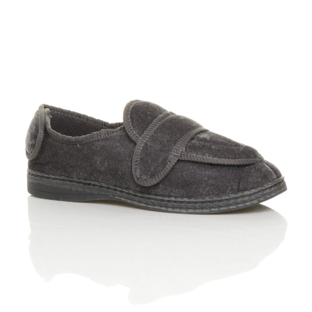 Front right side view of Grey Orthopaedic Memory Foam Wide Fit Padded Slippers