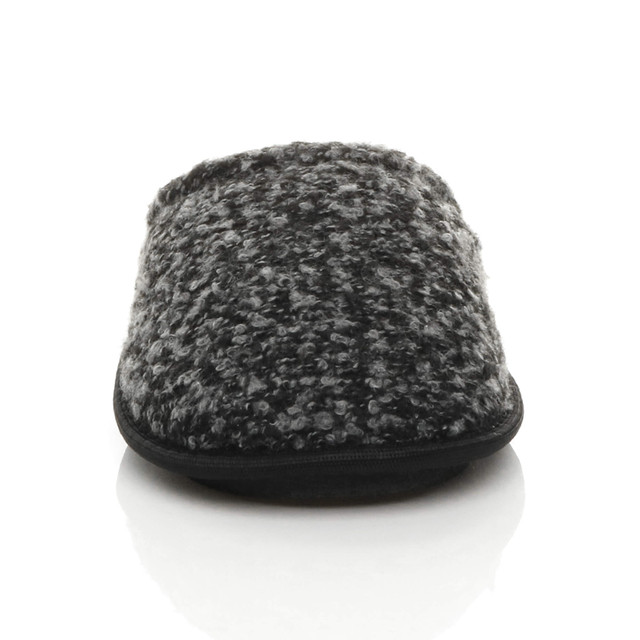 Front view of Black 2 Tone Winter Fur Lined Memory Foam Mules Slippers House Shoes