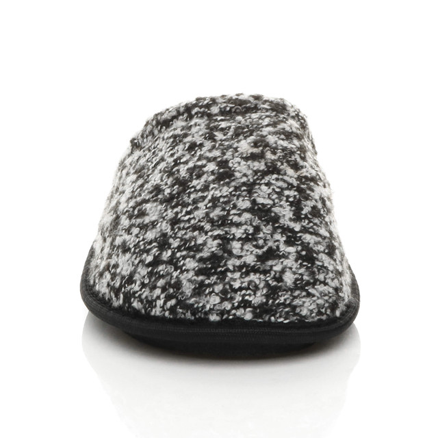 Front view of Grey 2 Tone Winter Fur Lined Memory Foam Mules Slippers House Shoes