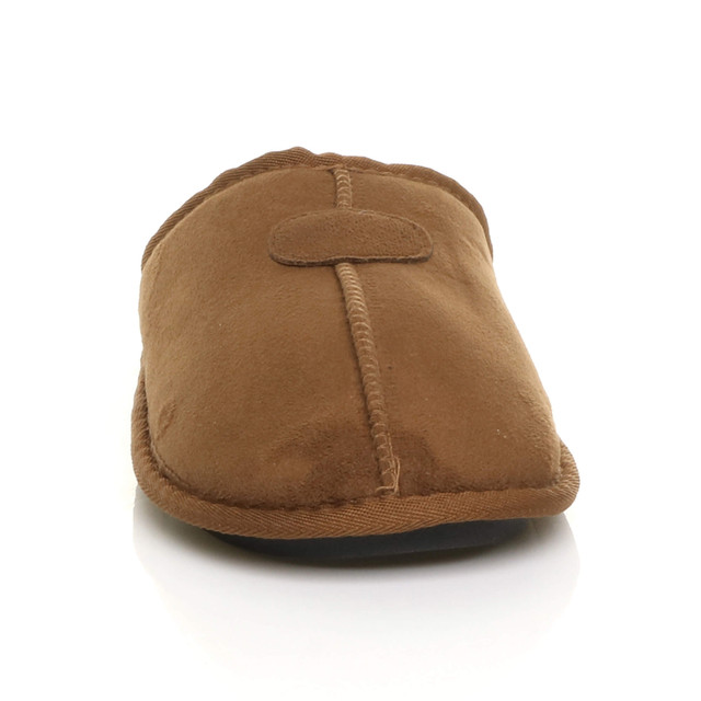 Front view of Chestnut Winter Fur Lined Memory Foam Mules Slippers House Shoes