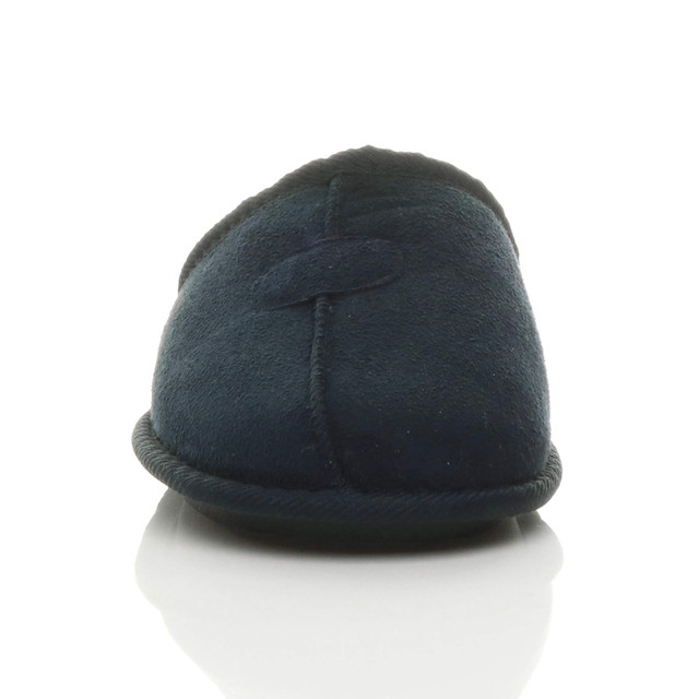 Front view of Navy Winter Fur Lined Memory Foam Mules Slippers House Shoes