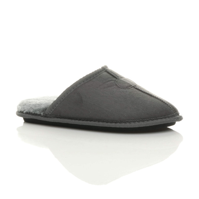 Front right side view of Grey Winter Fur Lined Memory Foam Mules Slippers House Shoes