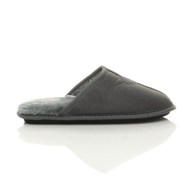 Right side view of Grey Winter Fur Lined Memory Foam Mules Slippers House Shoes