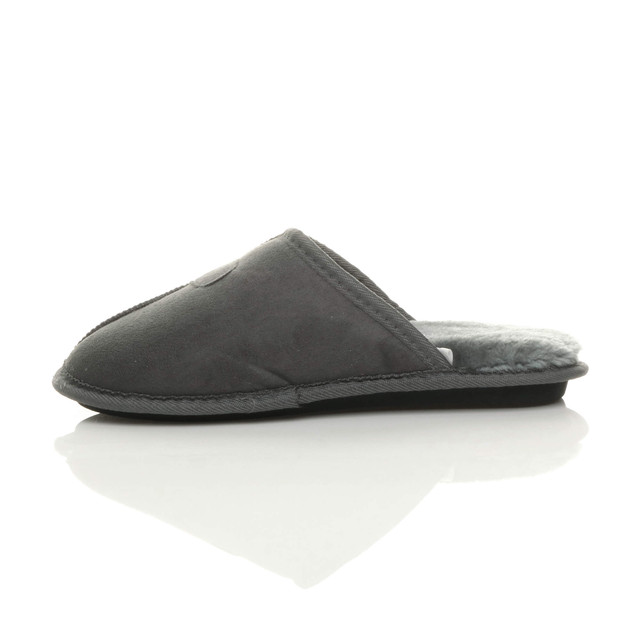Left side view of Grey Winter Fur Lined Memory Foam Mules Slippers House Shoes