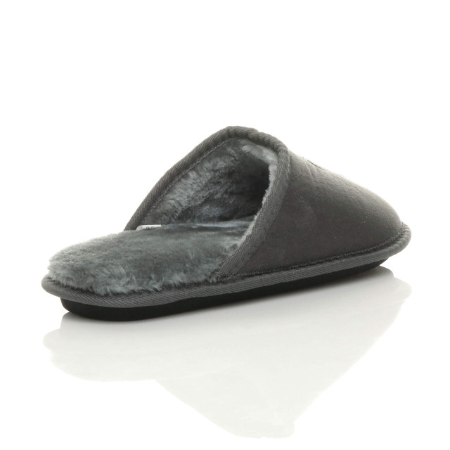 Back right side view of Grey Winter Fur Lined Memory Foam Mules Slippers House Shoes