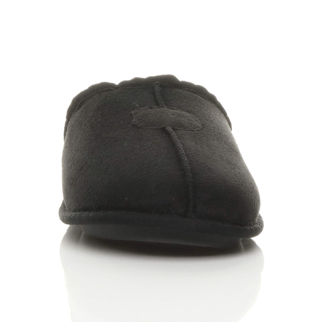 Front view of Black Winter Fur Lined Memory Foam Mules Slippers House Shoes