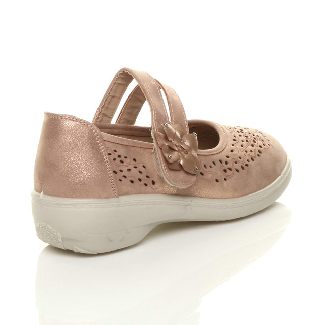Back right side view of Rose Gold PU Mary Jane Grip Sole Comfort Shoes