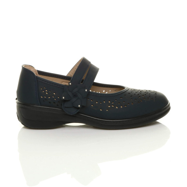 Right side view of Navy PU Mary Jane Grip Sole Comfort Shoes