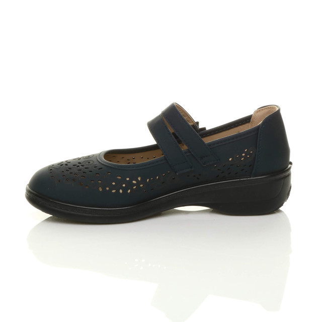 Left side view of Navy PU Mary Jane Grip Sole Comfort Shoes
