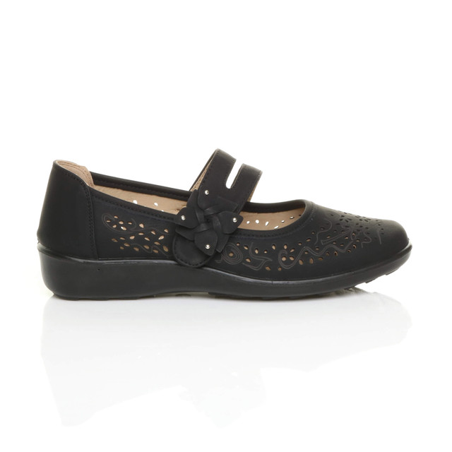 Right side view of Black PU Mary Jane Grip Sole Comfort Shoes