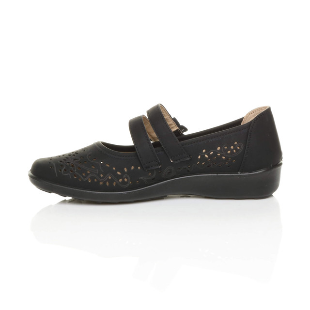 Left side view of Black PU Mary Jane Grip Sole Comfort Shoes