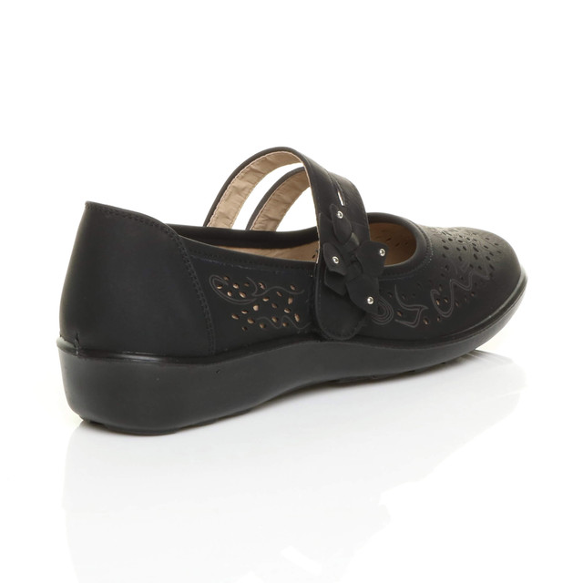 Back right side view of Black PU Mary Jane Grip Sole Comfort Shoes