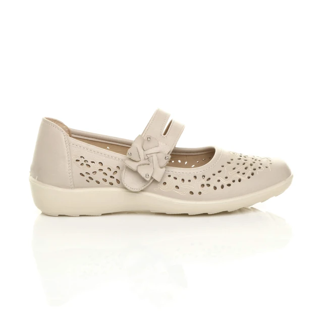 Right side view of Beige PU Mary Jane Grip Sole Comfort Shoes