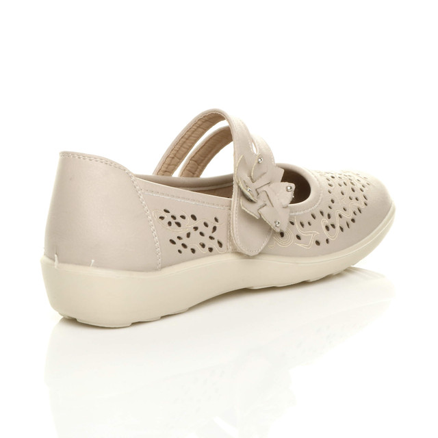 Back right side view of Beige PU Mary Jane Grip Sole Comfort Shoes