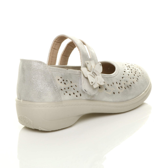 Back right side view of Silver PU Mary Jane Grip Sole Comfort Shoes