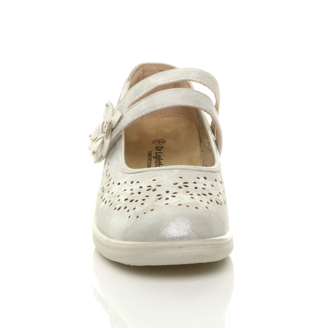Front view of Silver PU Mary Jane Grip Sole Comfort Shoes