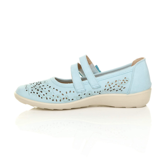 Left side view of Blue PU Mary Jane Grip Sole Comfort Shoes