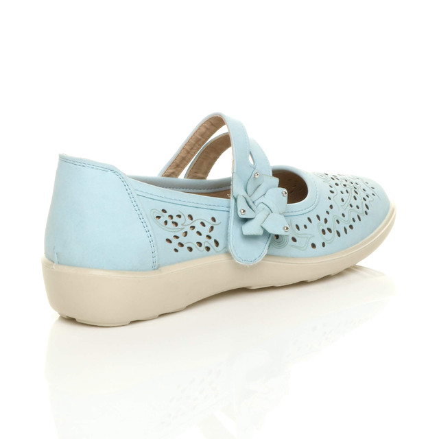 Back right side view of Blue PU Mary Jane Grip Sole Comfort Shoes