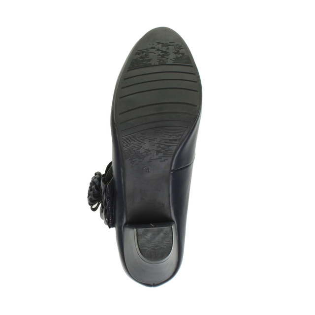 Bottom view of the sole of Navy PU Flower Mary Jane Padded Comfort Court Shoes
