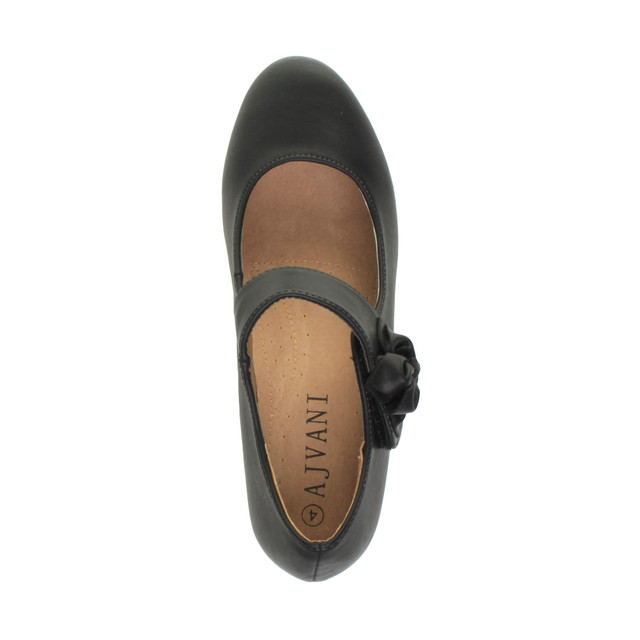 Top view of Black PU Flower Mary Jane Padded Comfort Court Shoes