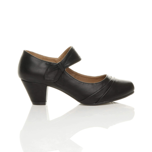 Right side view of Black PU Mid Heel Comfort Touch Close Mary Jane Court Shoes