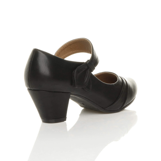 Back right side view of Black PU Mid Heel Comfort Touch Close Mary Jane Court Shoes